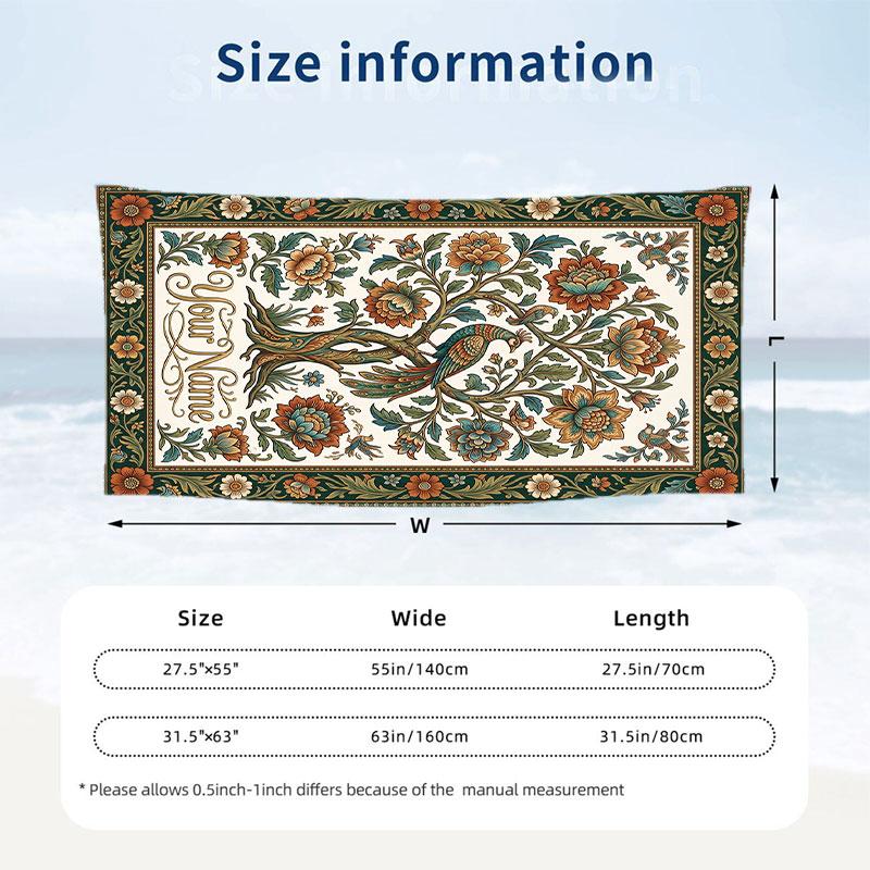 Floral Fantasy Garden 8 Theme Quick Dry Beach Towel Custom Name Text Print Large Sand Resistant Towel Beach Vacation