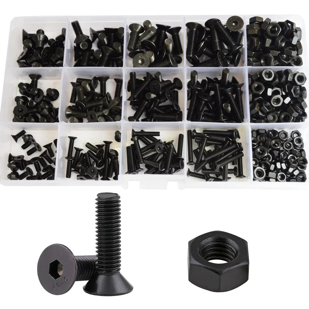 DIN7991 Allen Flat Head Hex Bolt Nut Set Kit M2 M3 M4 M5 M6 Black Grade 10.9 Steel Hex Hexagon Socket Countersunk Head Screw