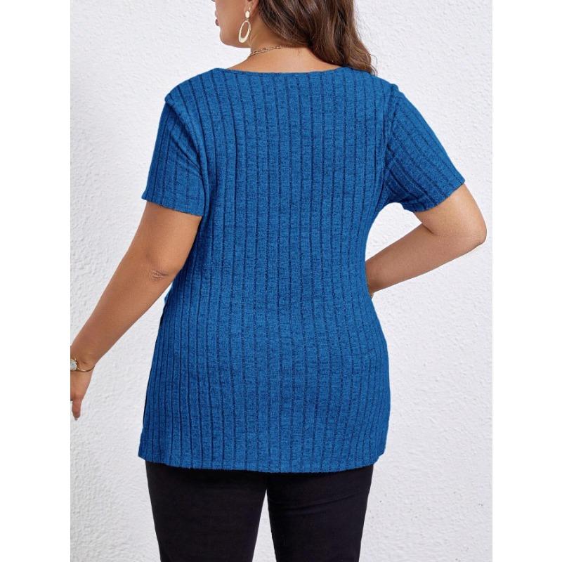Women S Plus Size V Neck Short Sleeve Slit Pullover T Shirt
