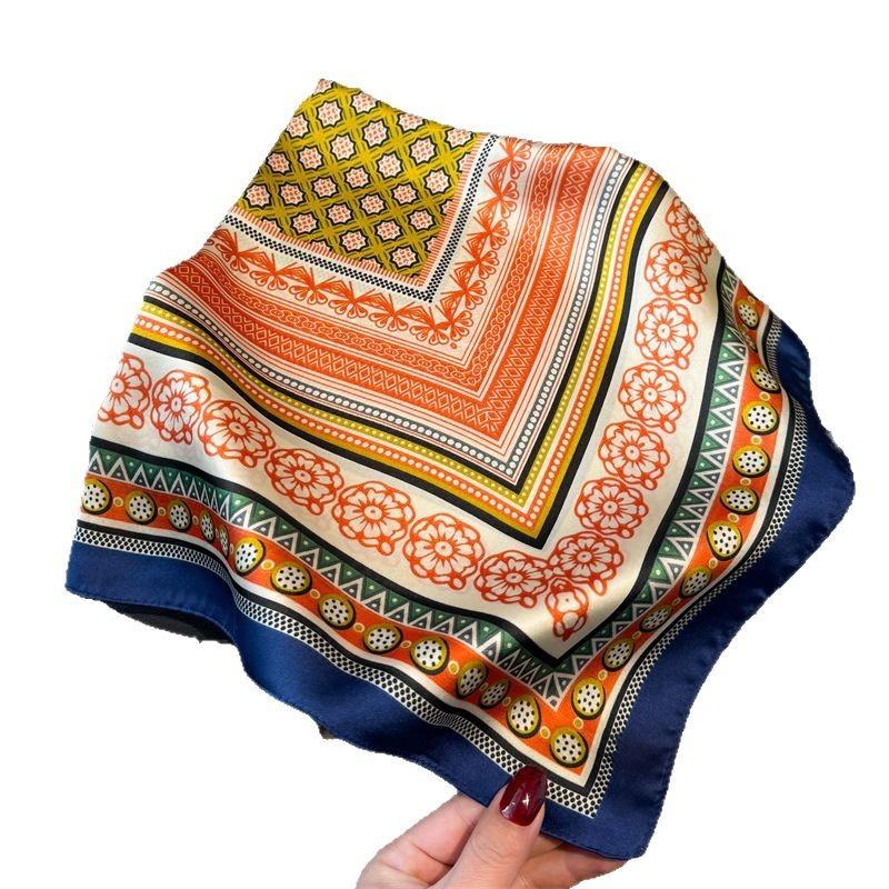 71Cm small square scarf imitation silk scarf headscarf plant petal printing neck protection scarf professional versatile scarf scarf scarf