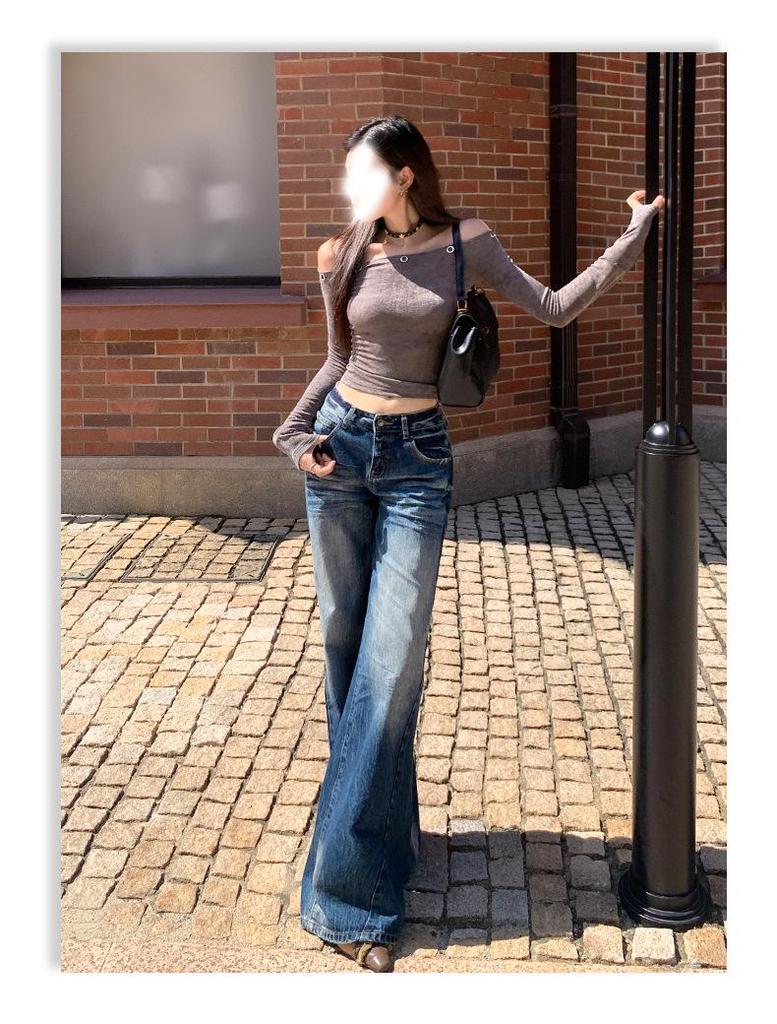 Retro Blue High-Waisted Wide-Leg Jeans for Women – Autumn/Winter 2025 Collection, Floor-Length and Slimming Design