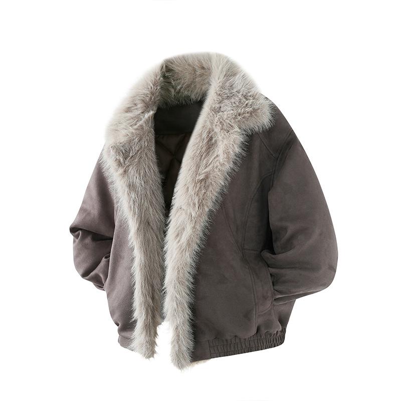 

Men s American Retro Cotton Jacket with Mountain Eagle Design, Winter Warmth, Thick Stand Collar, and Large Fur Detail. L