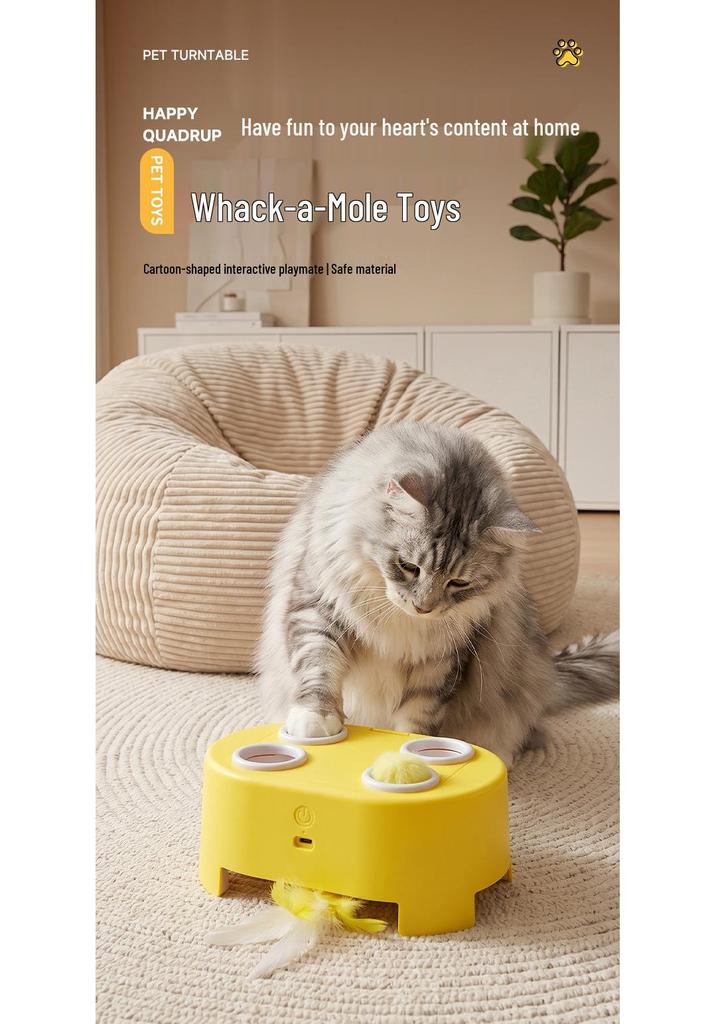 3-in-1 Smart Cat Toy: Cheese House Turntable with Whack-a-Mole and Feather Teaser for Boredom Relief