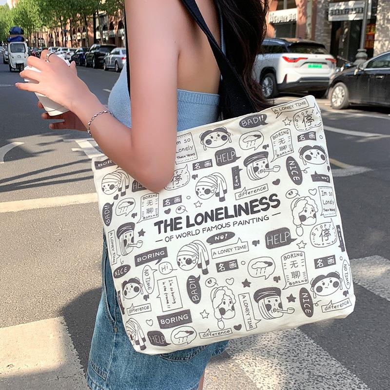 Canvas Bag Female College Student Class Bag Cute Commuting Bag Large Capacity Shoulder Bag