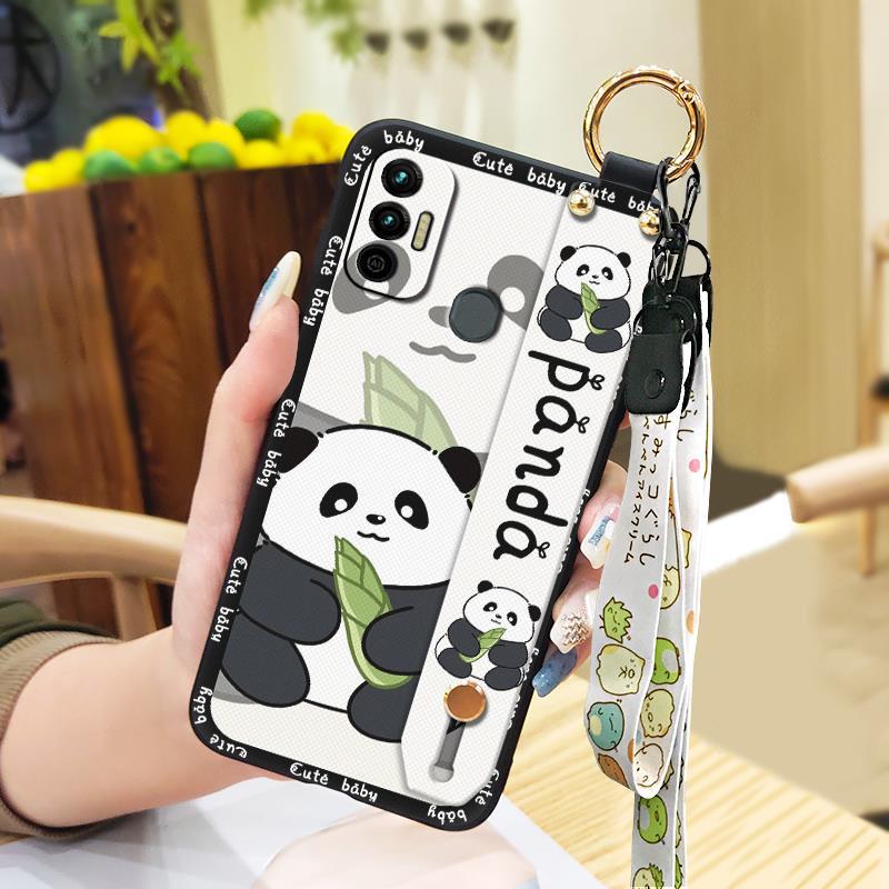 Silicone Anti-knock Phone Case For Tecno Spark 7/Spark7T Anti-dust Wrist Strap Cartoon Phone Holder Fashion Design Ring