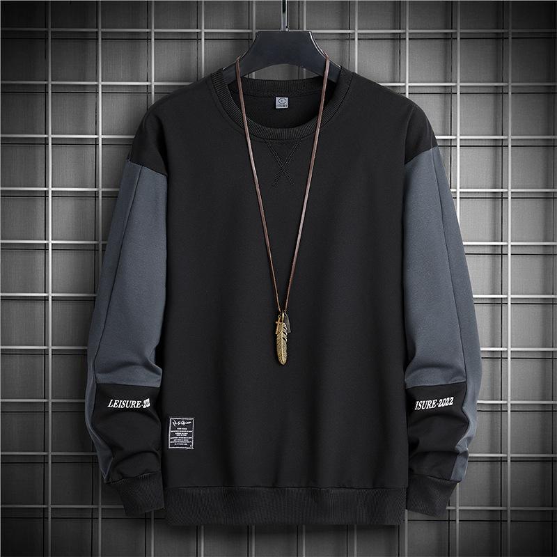 Men's Spring and Autumn Youth Loose Color Matching Long-sleeved Round Neck Top