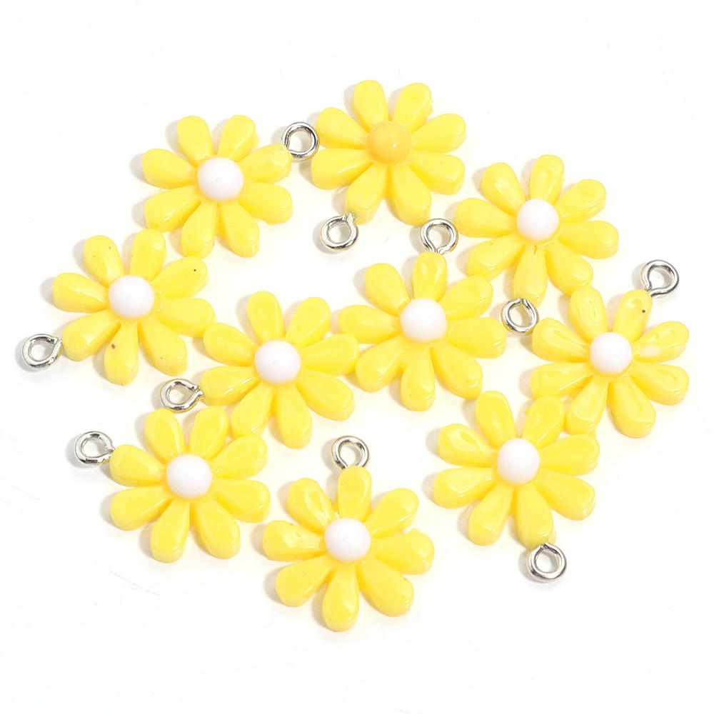 10pcs/Lot Resin Daisy Flower Pendant Colorful Glossy Surface Flower Charm For Jewelry Making DIY Keychain Earring Charm Pendant жёлтый
