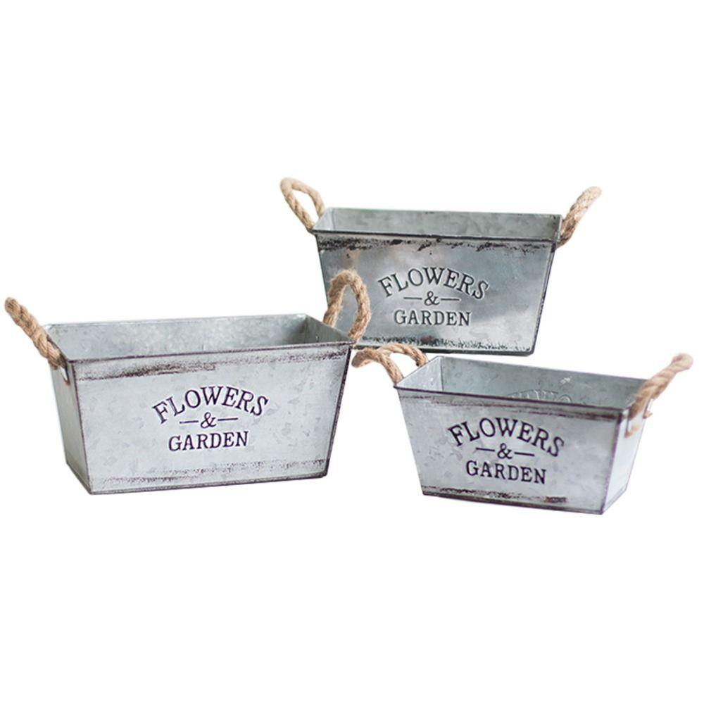 Galvanized Rectangular Flower Bucket Thickened Plant Container Iron Flower Pots  Garden