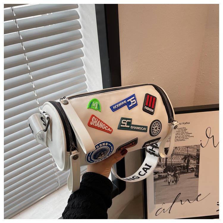 

Модная сумка-мессенджер новая женская сумка на плечо сумка-мессенджер сумка-цилиндр с нашивкой нишевая универсальная сумка на плечо