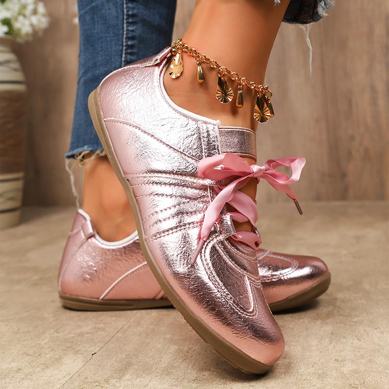 Fashion Gold Silver Women's Flat Sneakers Lightweight Soft Sole Casual Shoes Woman Comfortable Non Slip Flat Shoes Plus Size 43