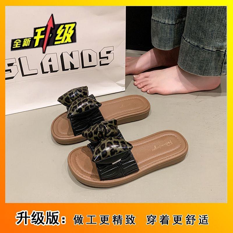 Outdoor bathroom shoes fashion bow beach flats cool slippers women's soft sole bath non-slip 2025 summer new