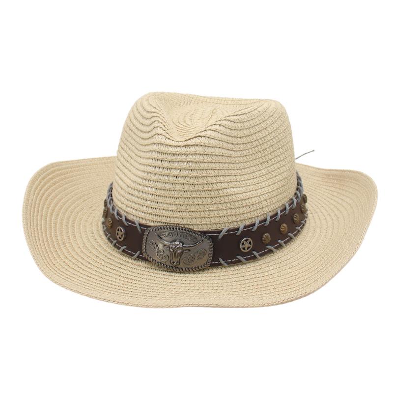 Cross-Border Outdoor Beach Sunshade And Sunscreen Jazz Hat, New Cow Head Belt Accessories, Tibetan Tibetan Western Cowboy Top Hat