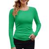 Camiseta Básica de Manga Larga para Mujer, Cuello Redondo, Canalé, Color Liso
