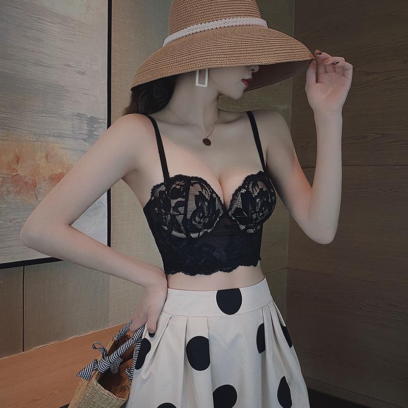 Lace V Neck Longline Push Up Bra S чёрный