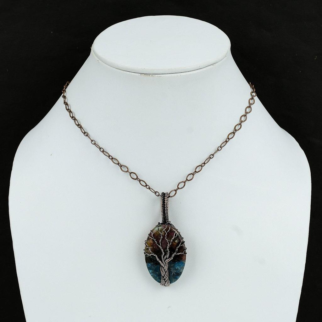 Arborele vieții Pepene verde Turmalină Pandantiv înfășurat cu sârmă Pandantiv cu pietre prețioase Pandantiv din cupru Bijuterii învelite în sârmă Cadou pentru el Pandantive lucrate manual