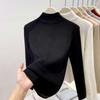 Angola red knitted bottoming shirt women's autumn and winter semi-turtleneck slim-fitting top soft waxy sweater