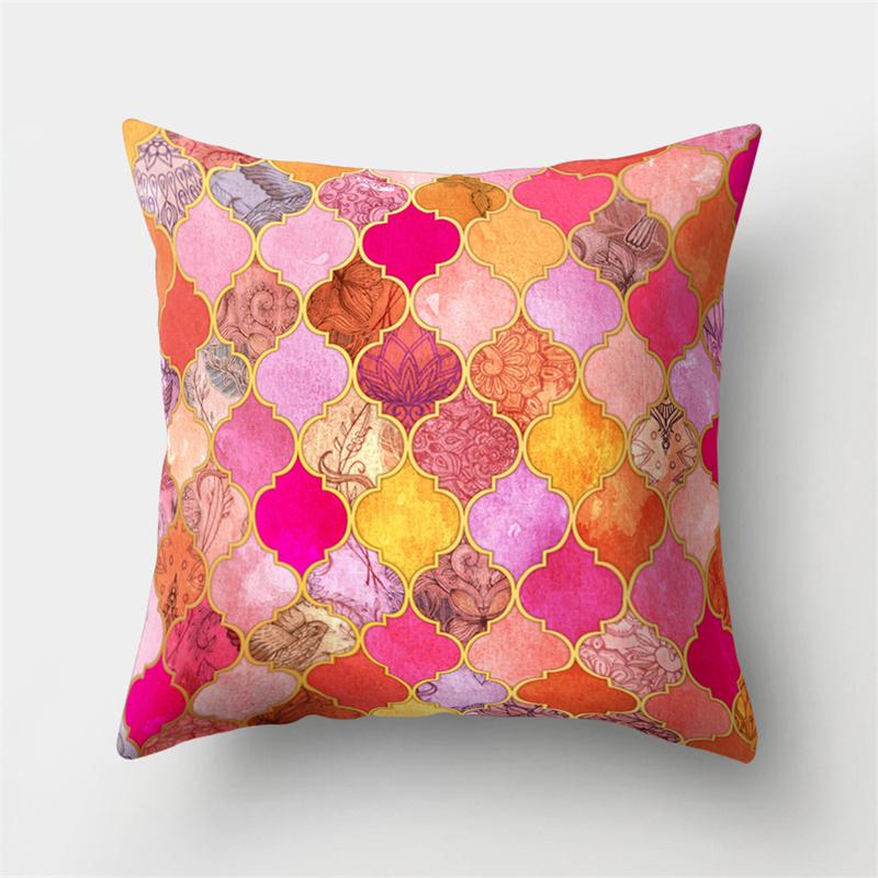 Husă de pernă geometrică cu imprimeu floral boem