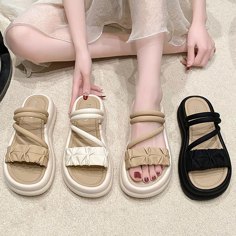 Slippers with skirts, women's summer wear 2025 new thick-soled muffin, fairy wind, seaside beach, two sandals
