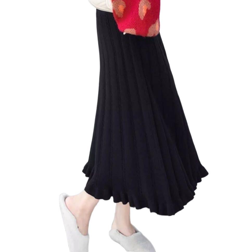 High-Waisted Knit Qipao Midi Skirt - Winter/Autumn Style