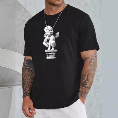 Summer Round Neck Angel Sculpture Printed Top Fashionable Casual Pure Cotton Short Sleeved Men's T-shirts