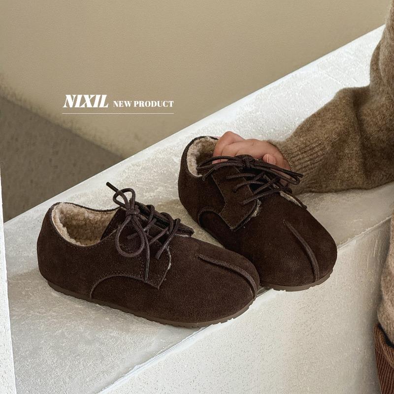 Winter new children's versatile fake split-toed girls' velvet matte leather girls' cotton shoes
