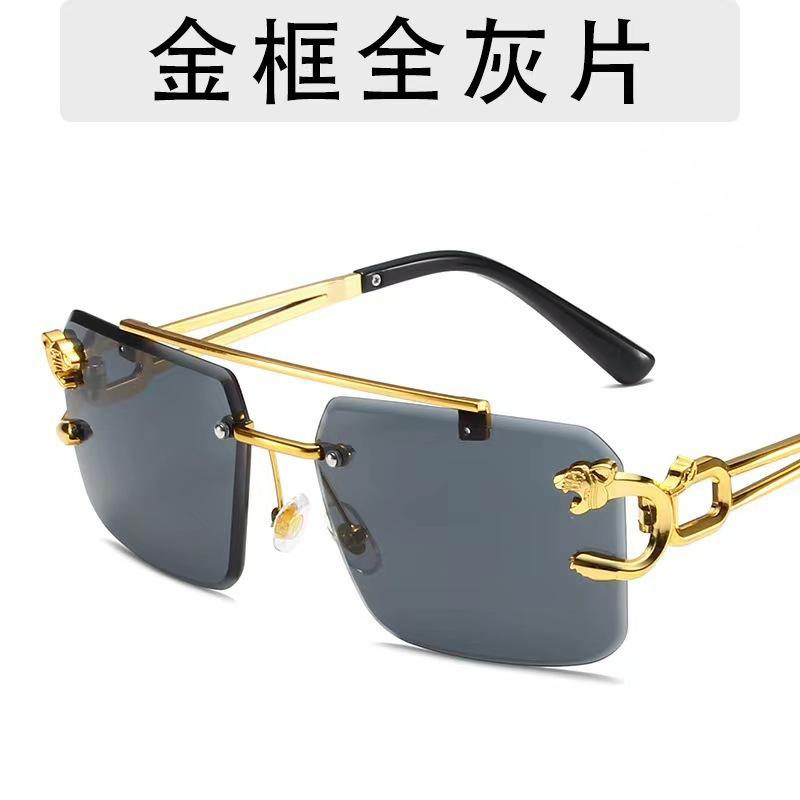 European and American trend frameless sunglasses leopard head fashion trimmed sunglasses masculinity female Internet celebrity street eye shot