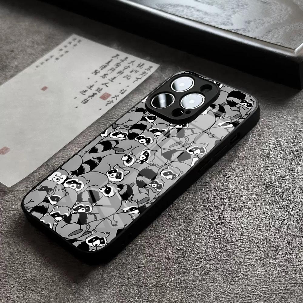 Raccoon Cute Phone Case For IPhone 17 Pro Max 14 Pro 15 12 11 13 Mini X XR XS 16 Plus SE Glass Cover