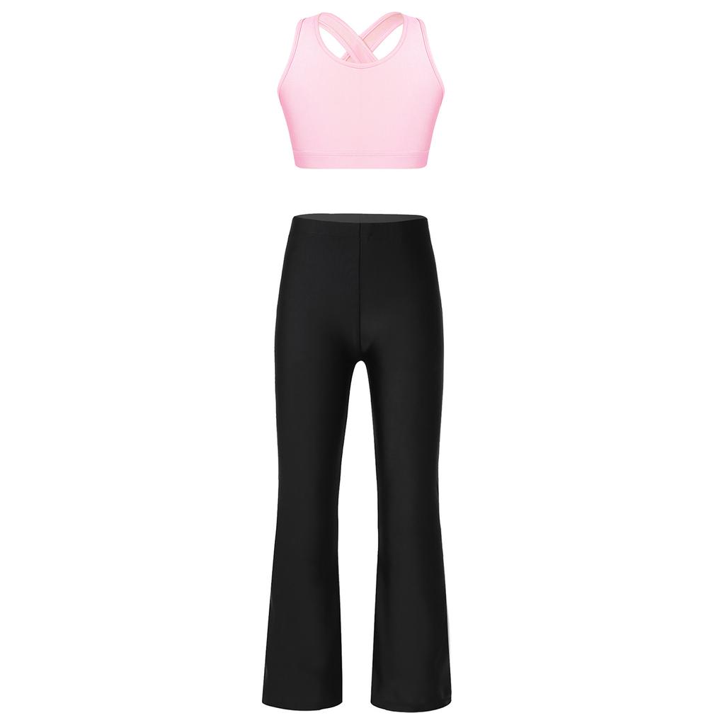 Copii Fete Fără mâneci Gâtul U Bretele de umăr Crop în spate Crop Top cu pantaloni pentru sporturi de sport