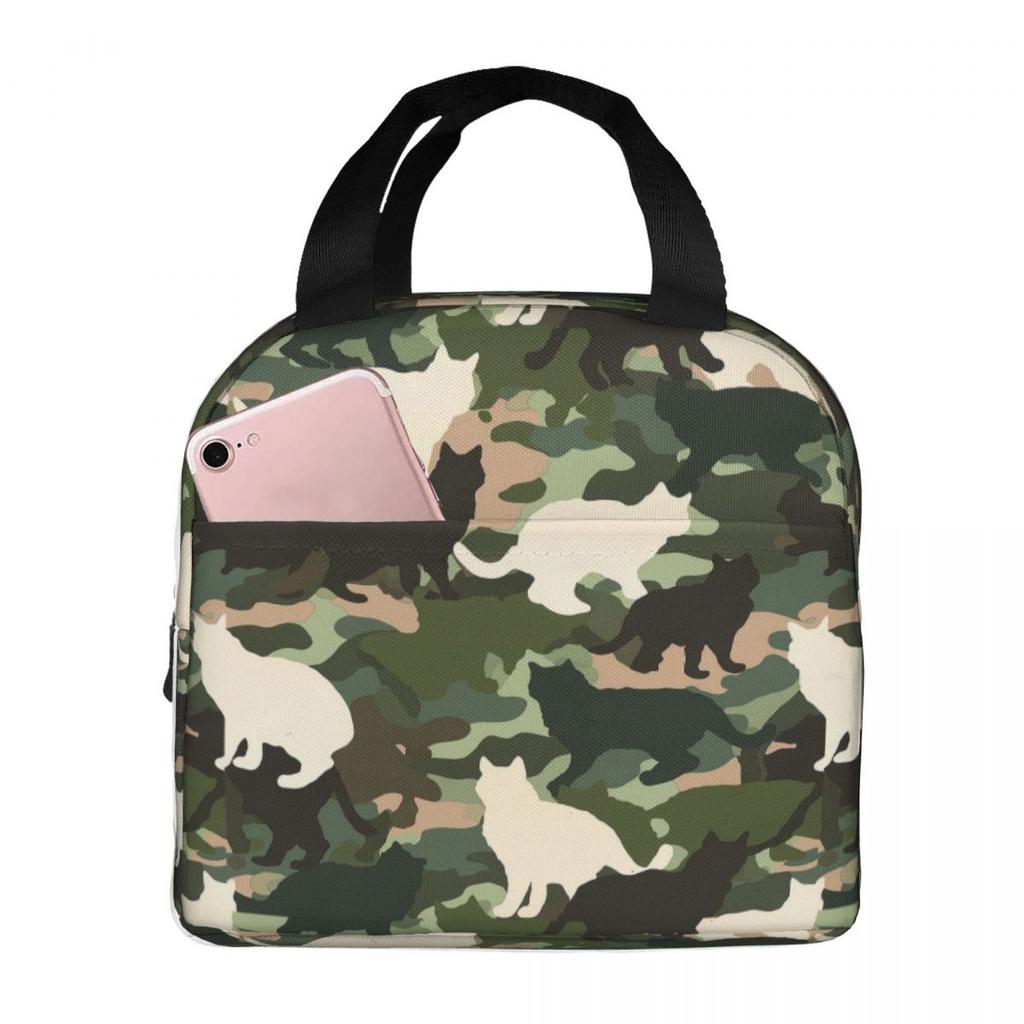 Cat Camouflage Insulated Lunch Bag for Women Office Cooler Thermal Food Box Tote Portable Lunch Boxes Container