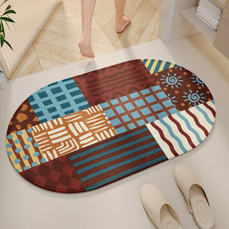 Cartoon Bathroom Floor Mat, Bathroom Sari Hemp Foot Pad, Toilet Door Non-Slip Absorbent Pad, Quick-Drying Carpet