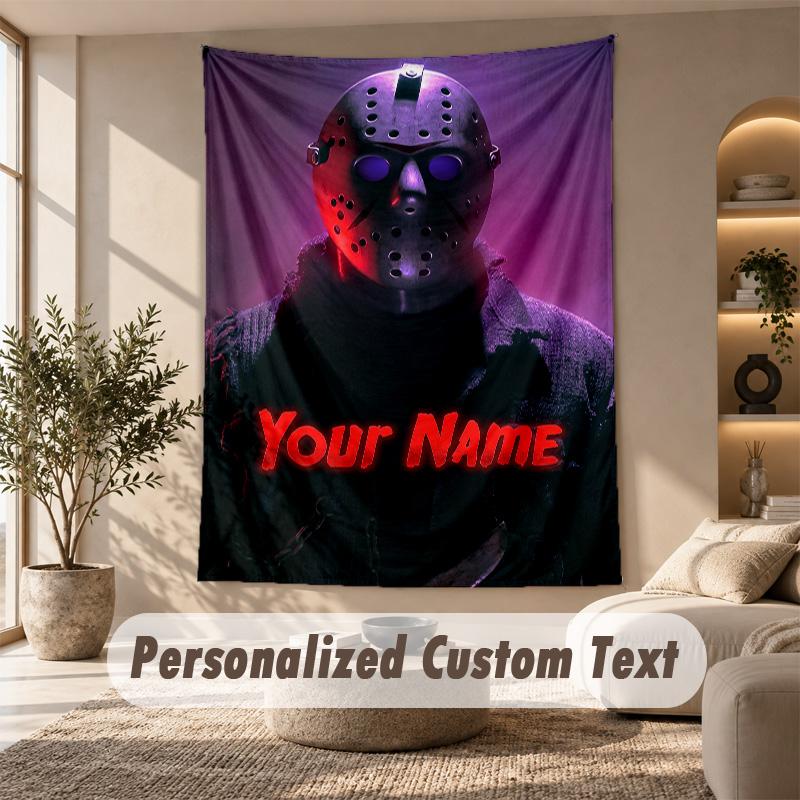 Tapestry Custom Name Text, Wall Hanging Tapestry Home Room DecorFriday the 13th Jason Voorhees