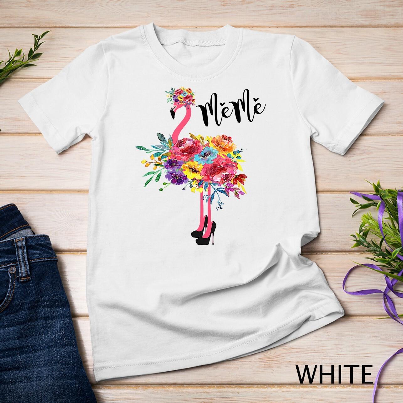MeMe Flamingo Grandma Me Me Pink Flamingo Flower Crown Unisex T-Shirt Mens Womens Tees Top L