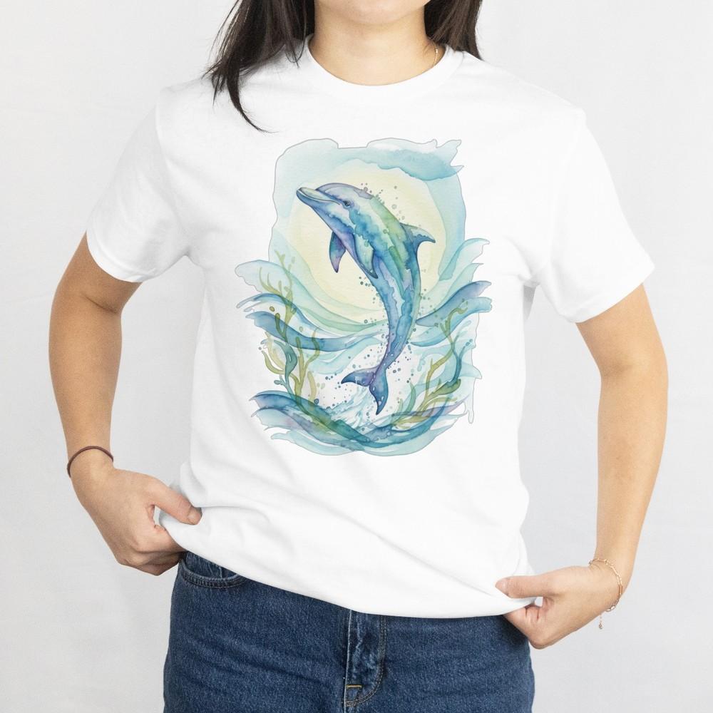 Watercolor Dolphin Marine Animal Tee, Colorful Dolphin Nature Scenery T-Shirt