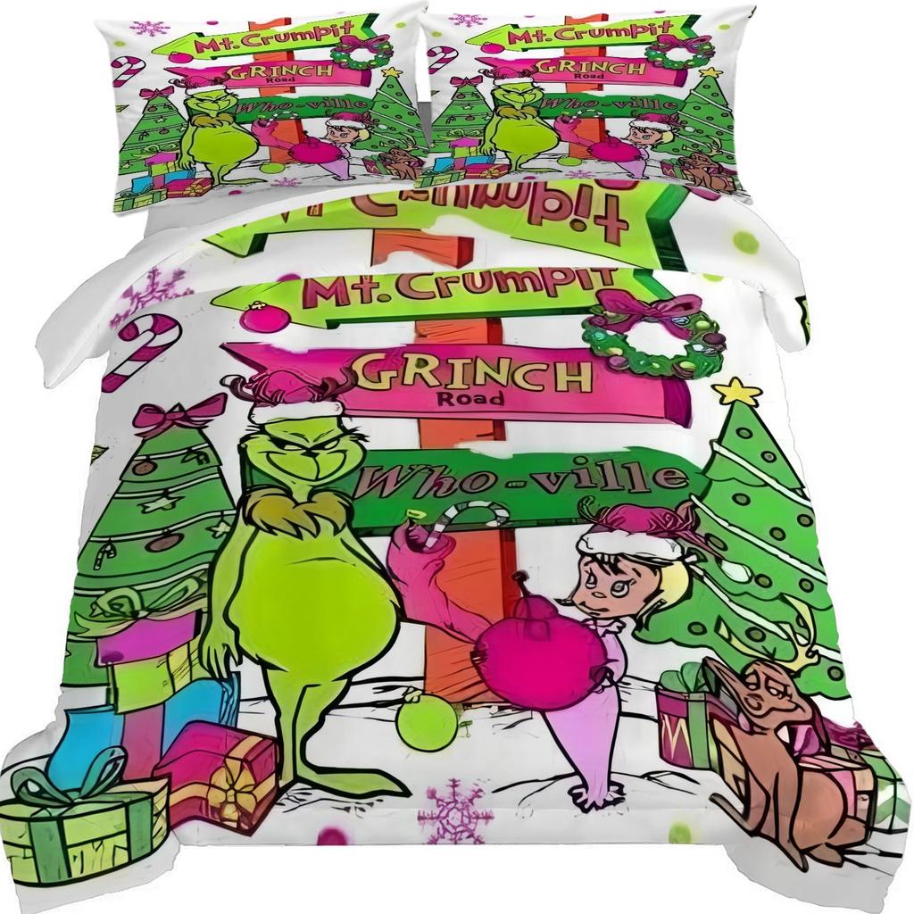 Duvet Cover Printed With Christmas Decoration Super Soft Brushed Microfiber Double Bed Comfortable Set With Zipper Closure And 2 Pillowcases