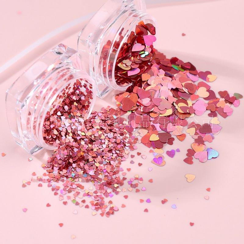 New fashion mixed color small heart sequins colorful love heart sequins small fresh magic color laser flash small red heart nail sequins