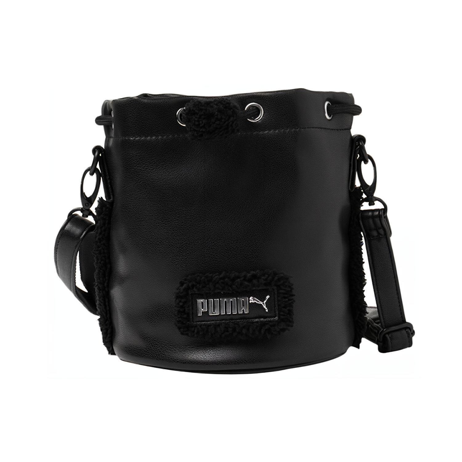 

Puma Sports Casual Drawstring Closure Faux Leather Bucket Bag Women Shoulder Bag Black 077474-01 Black