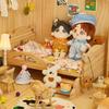 Pig Rabbit Doll Miniature Bed With Stairs Dollhouse Toy Bed Pet Cottage Wooden Mini Bed  BJD Dolls