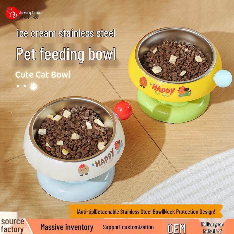 Douyin Pet Stainless Steel Cat Bowl, Dopamine Color, Non-Slip Dog Ice Cream Bowl, Neck Protection Feeding Utensils.