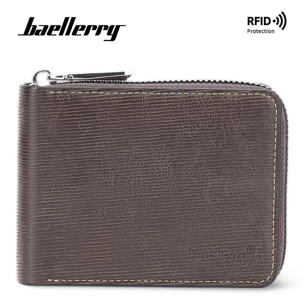 Baellerry European and American Style Men's Billfold Short RFID Wallet Fashion Zipper Coin Purse Pu Leather Card Holder