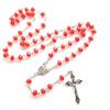 62KD Catholic Crystal Beads Rosary Necklaces Rose Flower Crucifix Pendant Religious Jewelry for Women Meditation Prayer
