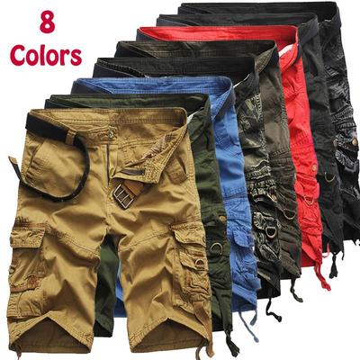 Cargo-shorts för män lösa kamouflageshorts med flera fickor Enfärgade shorts med mitten av midjan Matchande shorts