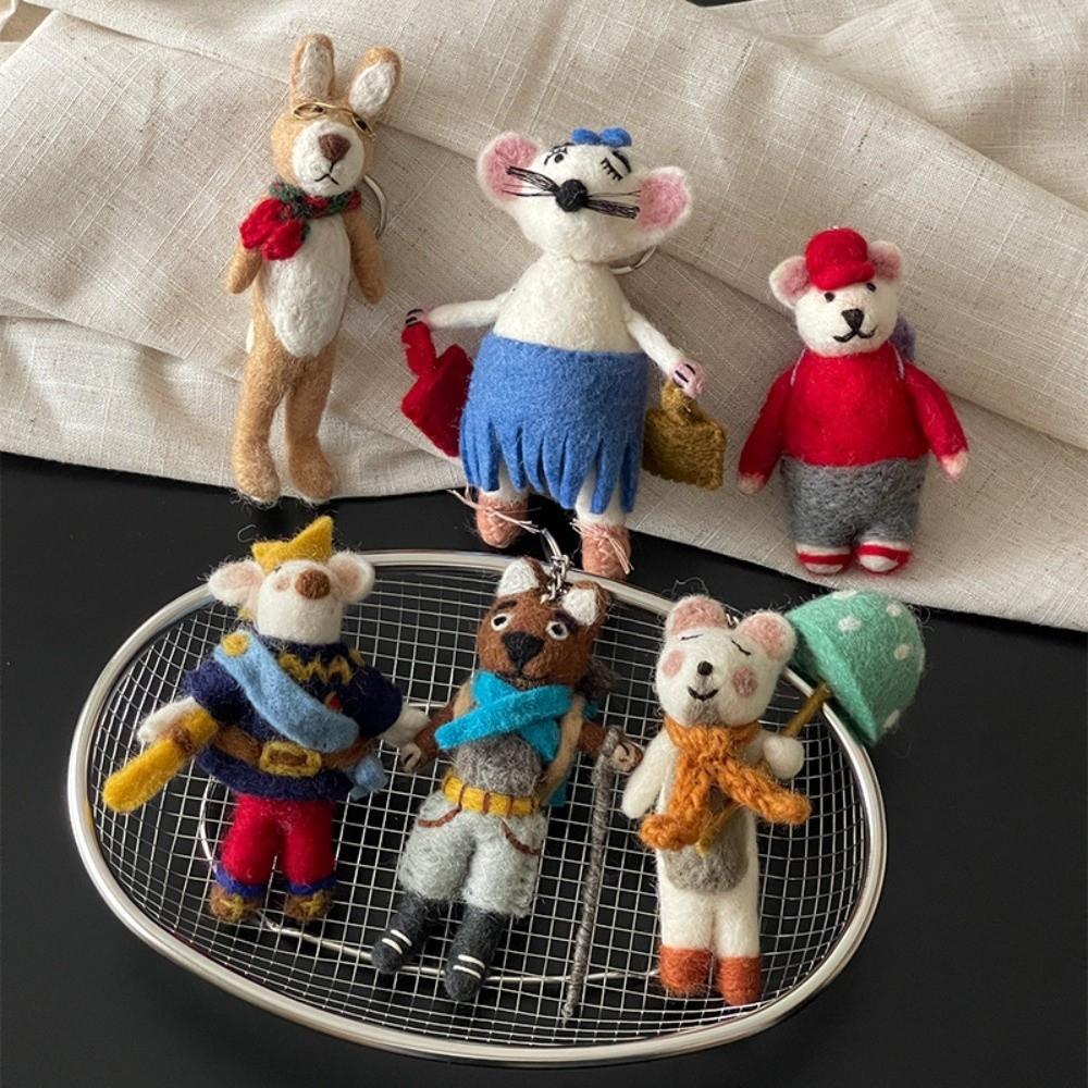 Mouse King Nepal Felt Keyring Mushroom Umbrella Fairy Tale Style Keychain Car Key Pendant