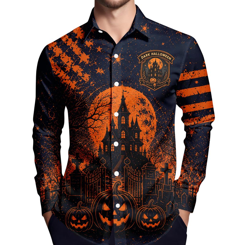 Men's Halloween Printed Long Sleeve Button Down Shirt for Party Costume