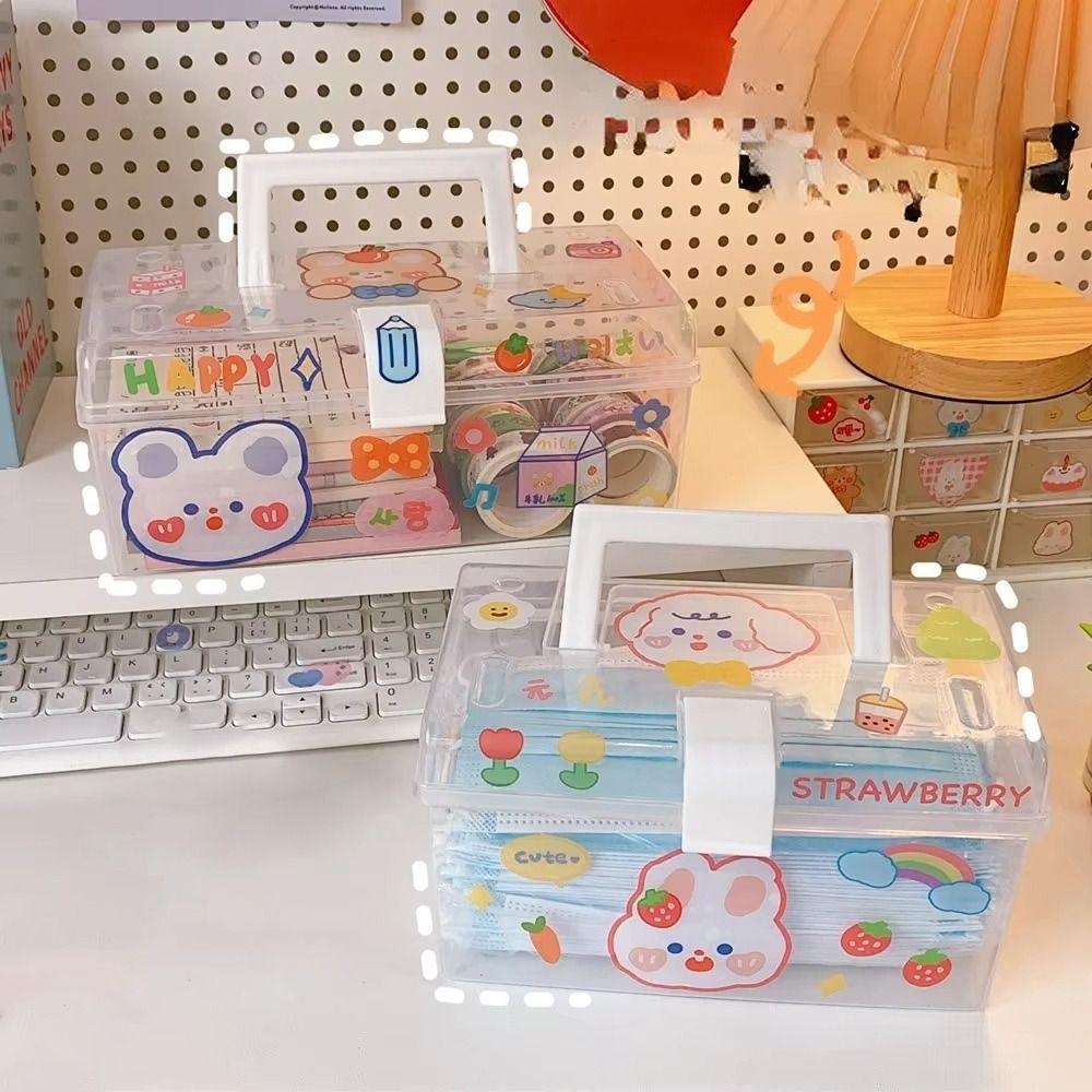 1Pcs Transparent Plastic Storage Box Large-Capacity Sundries Stationery Mask Miscellaneous Container Box Household