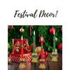 Decorative Candles Round Merry Christmas Wax Candles with Candle Stands Holders for Xmas Red Green Santa Candles