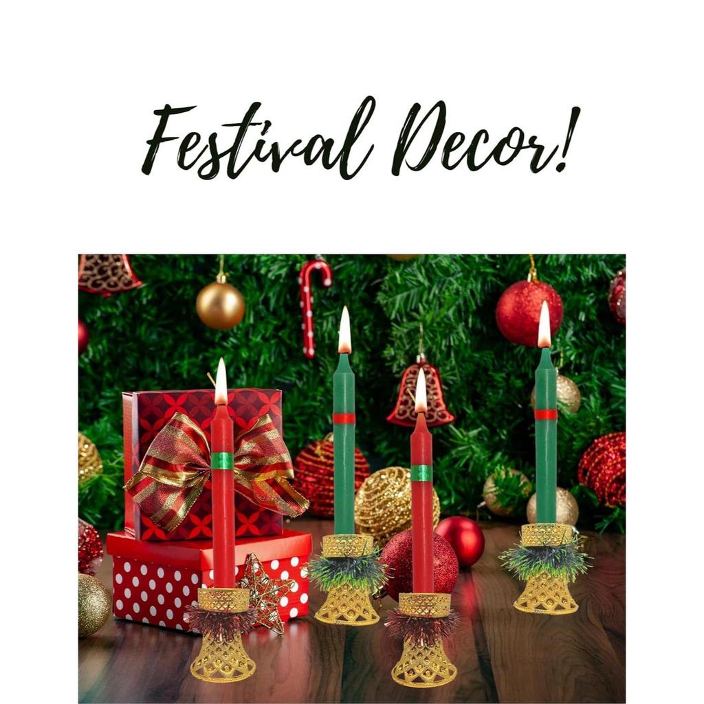 Decorative Candles Round Merry Christmas Wax Candles with Candle Stands Holders for Xmas Red Green Santa Candles