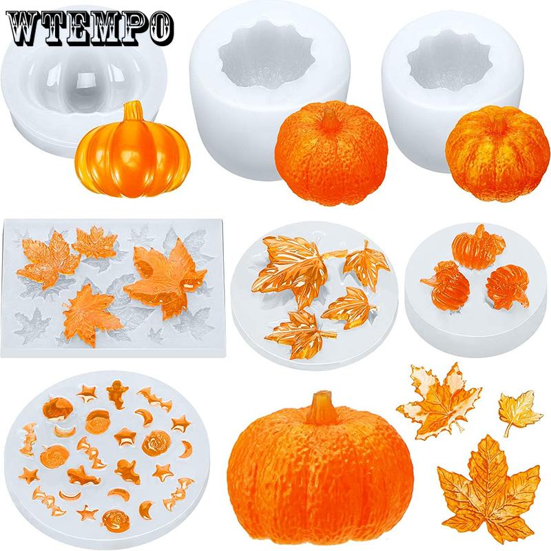 WTEMPO Pumpkin Silicone Molds Halloween Resin Molds Thanksgiving Candle Epoxy Maple Molds Mixed Ghost Mold for Fall DIY Craft Making Decor Supplies