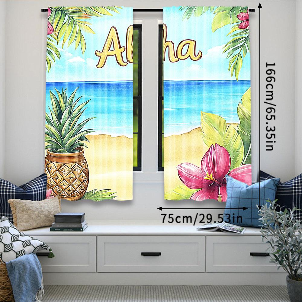 2 szt. Zasłona Aloha Hawajski Tropikalna Plaża Letni Krajobraz Dekoracje na Przyjęcie Urodzinowe Zasłony Całoroczny Urok Do Salonu