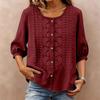 Womens 34 Sleeve Button Down Blouse with Embroidered Floral Pattern Loose Fit Casual Top for Everyday Wear