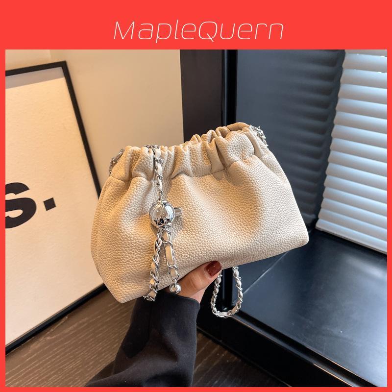 French Small Designer Folded Water Bucket Bag With Chain For Daily Casual Use
